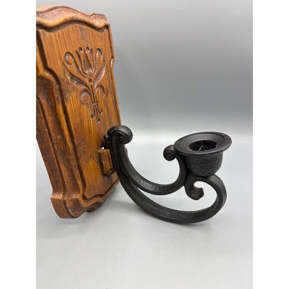 Vtg Homco Faux Wood Wall Sconce Candle Holder Colonial Style - Picture 4 of 6